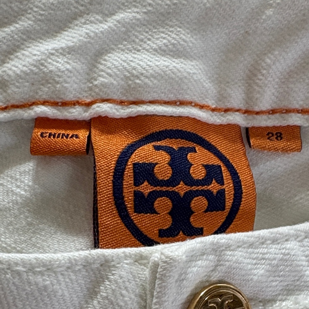 Tory Burch White Fabric with Gold Button